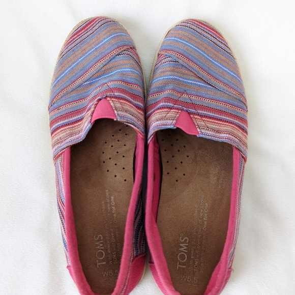 Tom's Avalon Raspberry Striped Woven Slip On Shoes - Picture 4 of 8